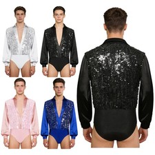 Men Jumpsuit Ballet Bodysuit Latin Leotard Stage Practice Buttoned Crotch Dance