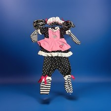 Girls Raggedy Ann Doll Costume 2t Outfit Pink Black White Elastic/Stretch w/ Hat