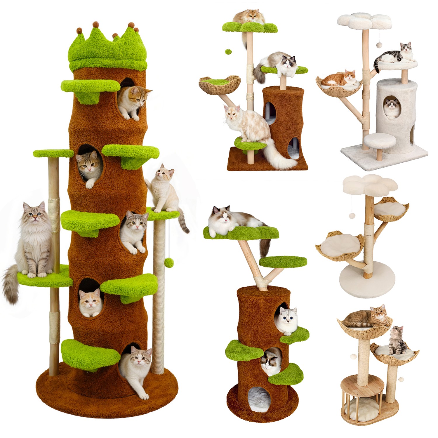 Solid Wood Cat Tree Tower with Basket Condo