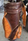 VTG Burton Brown Leather Golf Bag-MINT COND MadeinUSA 11 Clubs Picturd Rainguard — photo 2