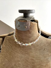 Vtg AB Crystal Choker Necklace 15  Clear Aurora Borealis Faceted Sparkly