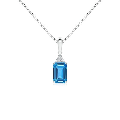 ANGARA 0,67ct Schweizer Blautopas Anhänger Halskette mit Diamant für Damen in Silber