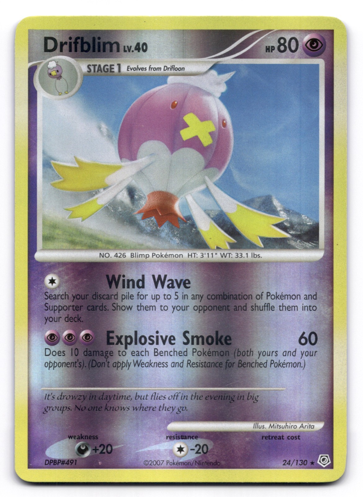 Drifblim LP 24/130 Diamond and Pearl Pokemon TCG Reverse Holo
