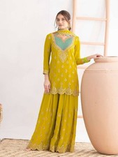 New Collection Heavy Chinon Silk Yellow Top Palazzo With Dupatta For Women