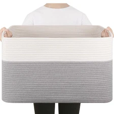 75L Large Blanket Basket, Toy Basket Bin for Kids, Cotton Rope Woven Storage ...