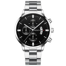 Luxury Men's Silver Stainless Steel Quartz Business Watch with Calendar