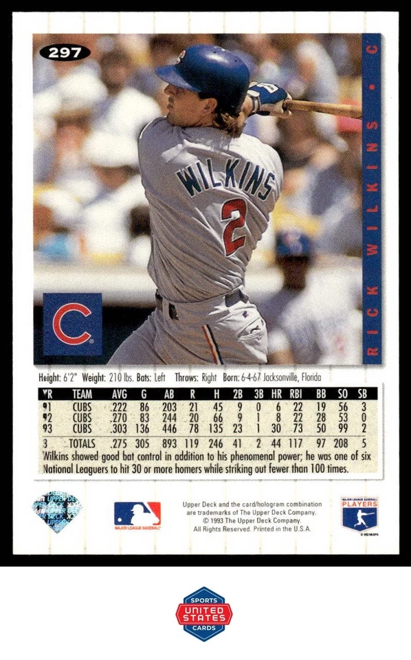 1994 Collector's Choice #297 Rick Wilkins Silver Signature - Image 2 of 2