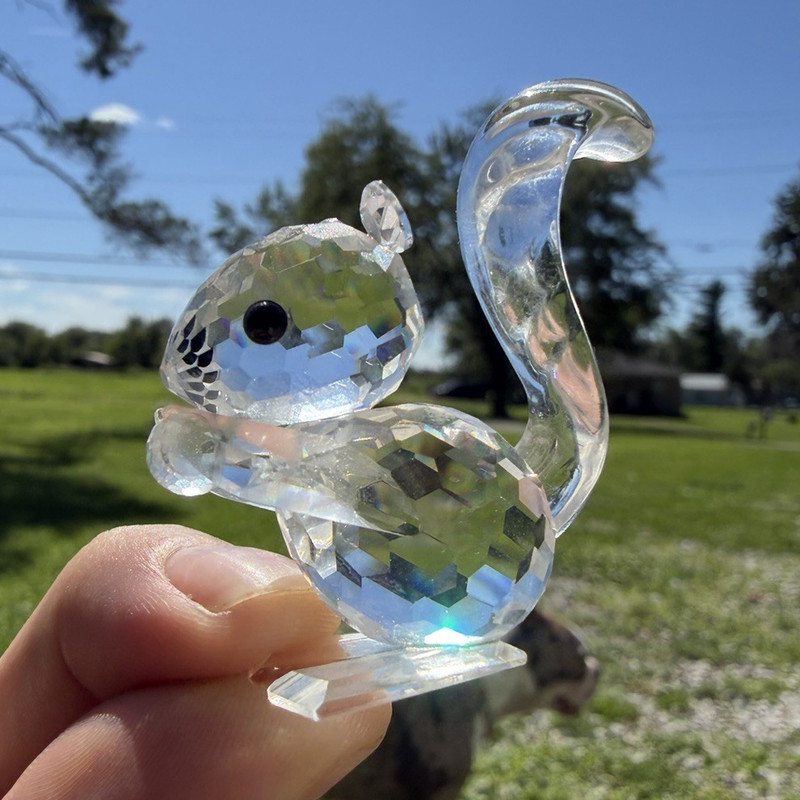 Faceted Clear Crystal Squirrel Figurine - Crystal Animal Figurine Decor