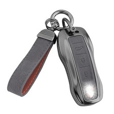 Compatible with Porsche Key Fob Cover with Keychain Leather Key model1-Grey