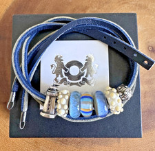 Trollbeads Beach Themed Beads w/ DK Blue LT Grey Leather DBL Bracelet