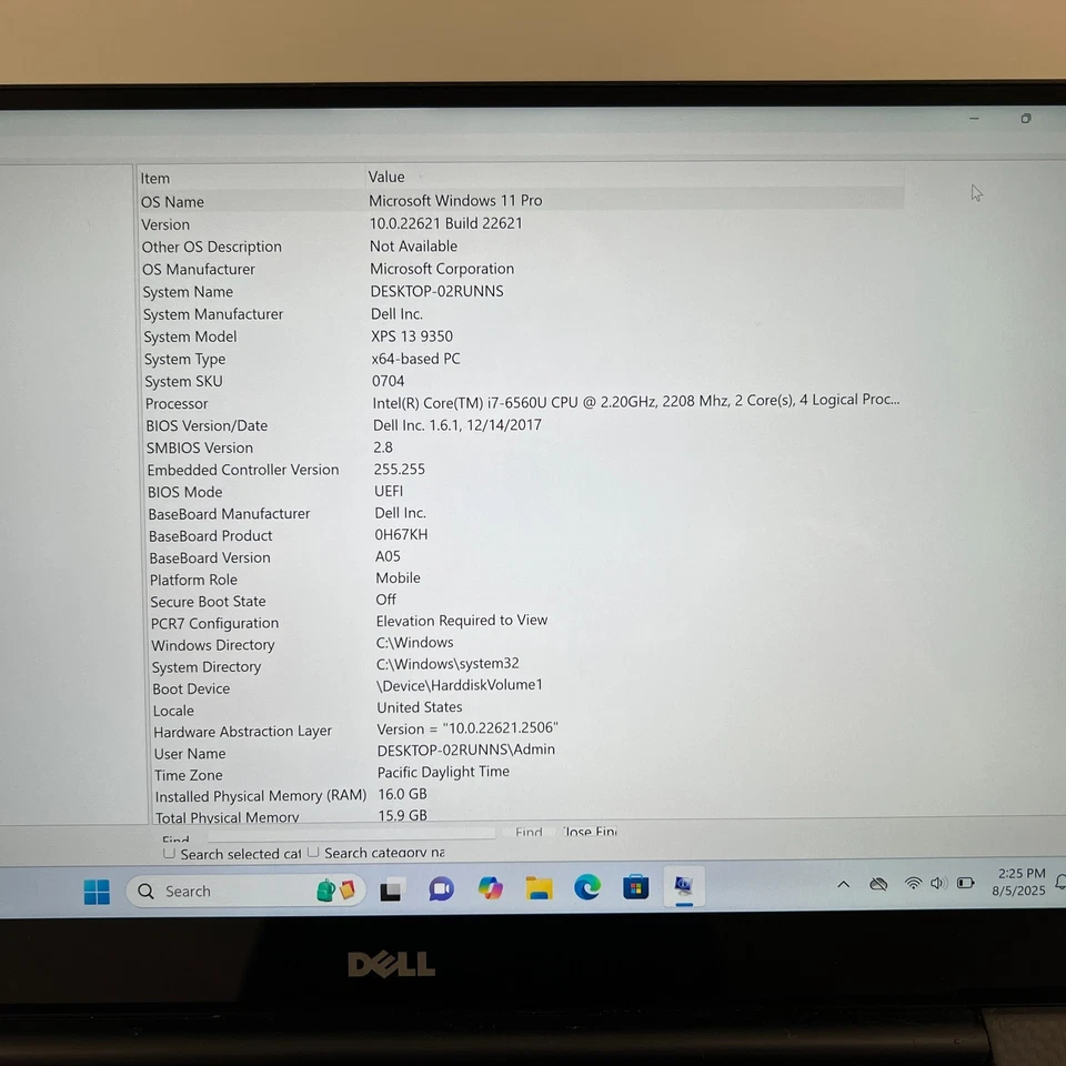 Dell XPS 13 9350 i7-6560U 2.20GHz 16GB SSD 512GB Touchscreen WIn 11 Pro Grade C+ - Image 2 of 4