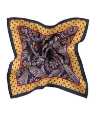 Italian 100 Silk Pocket Square - Gold Navy Patterned, Premium Accessory fo...