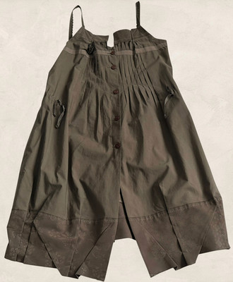 Langes Kleid Khaki Träger Spitze Plissee Marithé und François Girbaud