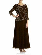J Kara embellished Mock Two-Piece Gown Sz 16 Brown