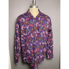 Alan Flusser Mens XL Paisley Button Down Shirt Purple Long Sleeve Cotton