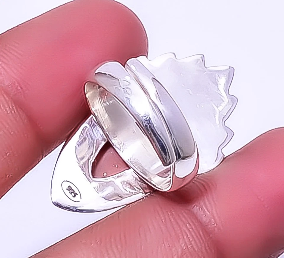 Anillo ajustable hecho a mano artesanal de diseñador de plata de ley 925 ópalo rosa (R28) A8 Foto 2 de 4