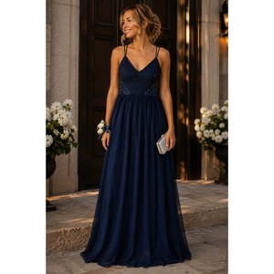 ebay blue prom dress Navy Sheer-Bodice Long Dusty Blue Last One You are also welcome Size:L20