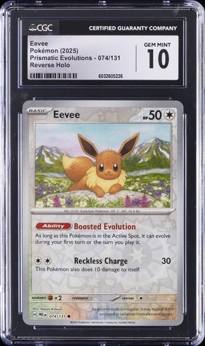 2025 POKEMON PRE EN-PRISMATIC EVOLUTIONS REVERSE HOLO #074 EEVEE CGC 10 GEM MINT