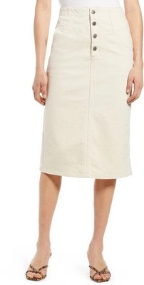 NWOT AG Adriano Golschmied Selina Exposed Button Fly Denim Beige Pencil Skirt 24