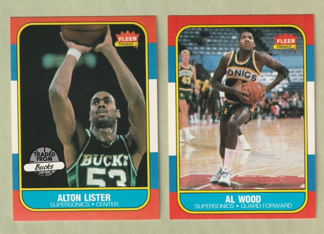 1986-87 Fleer #64 Alton Lister #128 Al Wood Seattle Supersonics NrMt