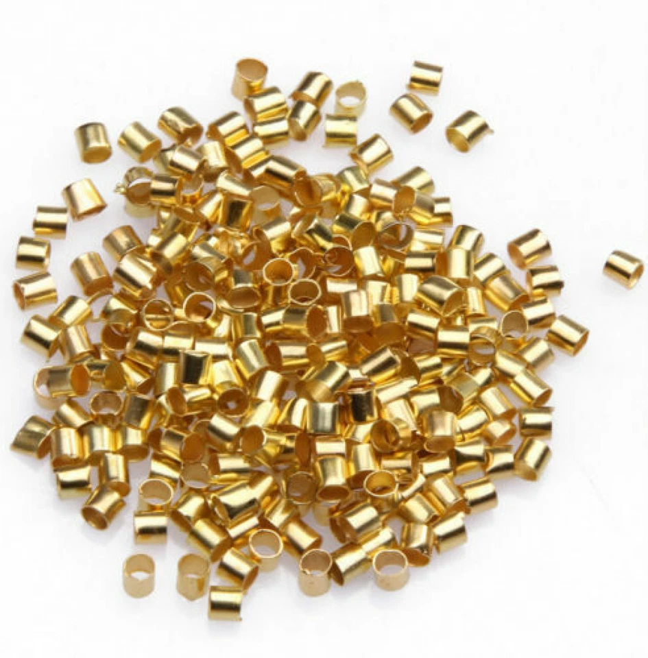 Venta al por mayor 500/1000 piezas cuentas de extremo de crimpado de tubo de plata/oro/negro/bronce de 1,5 mm/2 mm Foto 4 de 4
