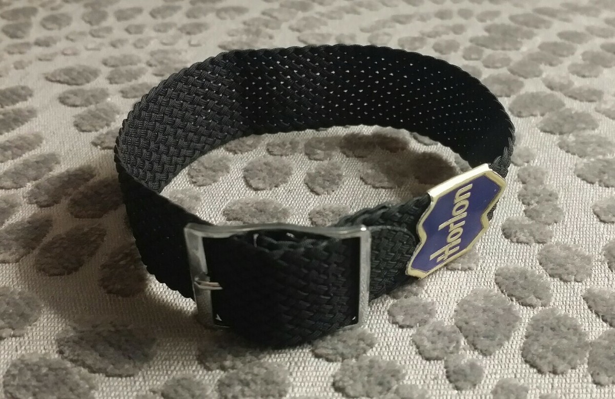 Bracelet De Montre Tissé Horlon 18mm Noir Avec Boucle Or - Fabriqué Aux Pays-Bas - Neuf