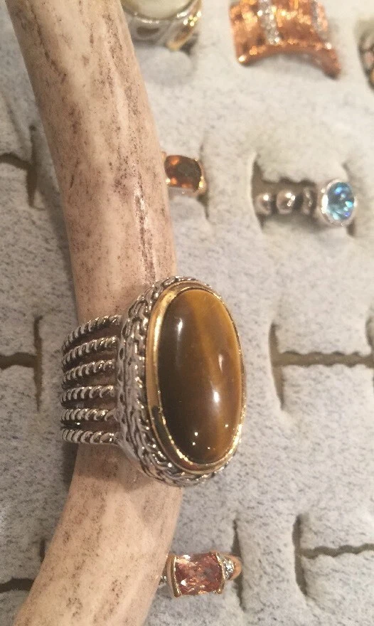 NUEVO "inspirado en el diseñador" Anillo Ovalado Ojo de Tigre Multi Cable Cuerda Vástago talla 8  Foto 2 de 4