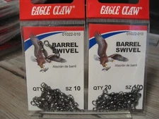 2 Packs Eagle Claw Barrel Swivels 20 Per Pack Size 10 Black 01022-010