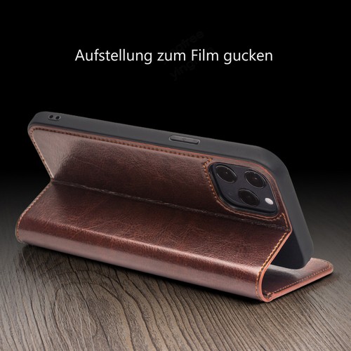 Vintage Echt Leder Tasche Klapp Cover Hülle Beutel für iPhone 14 15 16 Pro Max - Picture 12 of 15