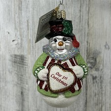 Old World Christmas GLISTENING ROMANTIC SNOWMAN Glass Blown Christmas Ornament