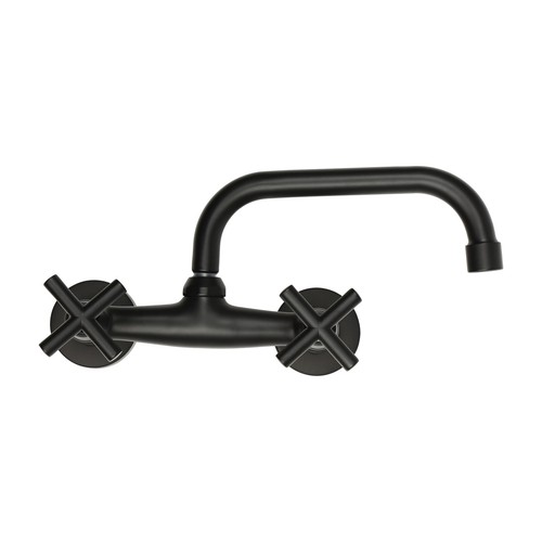 Drehbar Retro Wasserhahn Wandmontage 2-Loch Armatur Küchenarmatur Schwarz - Bild 14 von 17