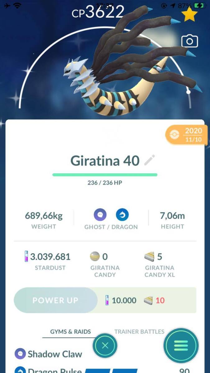 Pokemon Shiny Giratina Origin-LV40-3 Moves-Trade 20k or 1M or 30 days  friendship