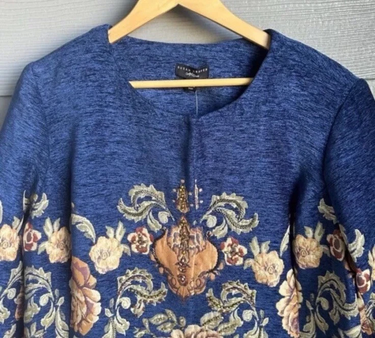 Susan Graver Jacket Womens Size 18W Blue Floral Tapestry Swing Coat Dressy NWT - Image 2 of 4