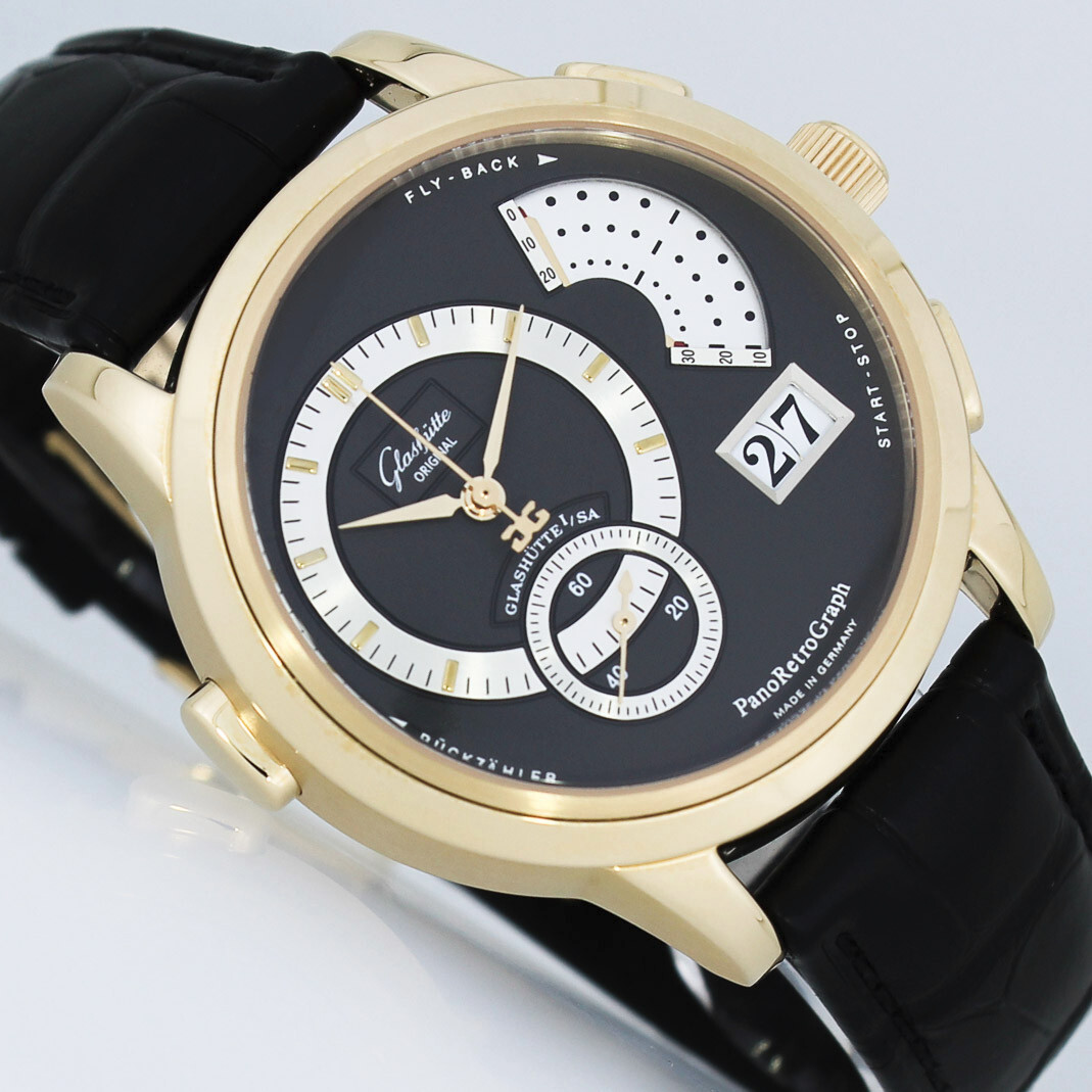 GLASHÜTTE ORIGINAL GOLD PANORETROGRAPH CHRONOGRAPH COUNTDOWN UHR