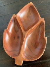 Vintage Mid Century Modern Wooden Leaf Shaped Platter Tray Home Decor