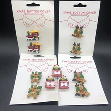 Vtg Christmas Mixed Lot of 11 Button Covers Reindeer Gingerbread Train Painted