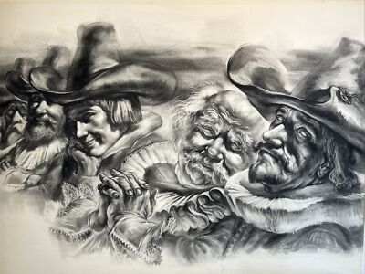 Virginia Dan Vintage Charcoal Drawing   Large 40x30 Original Figurative Art