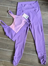 NWT WILO The Label Athletic Active Bra Color Block top + Leggings Size M Lilac
