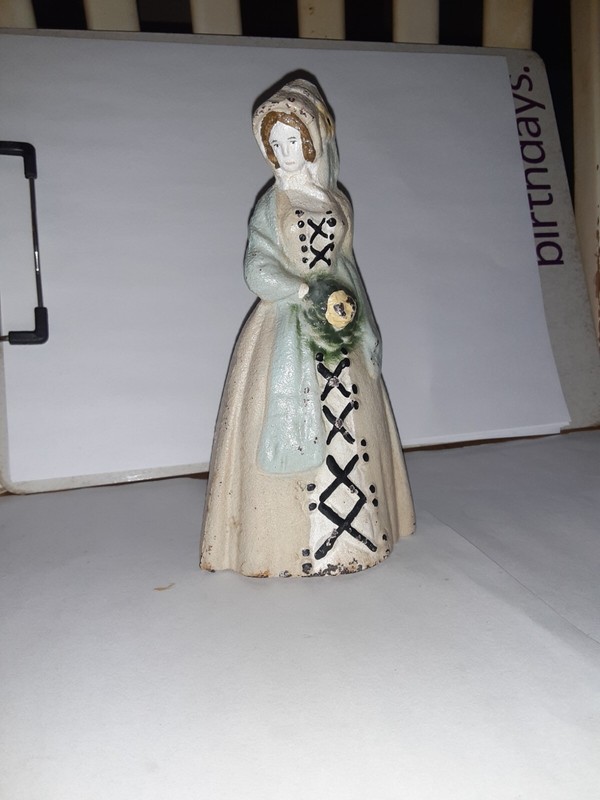 Antique Cast Iron Doorstop Colonial Lady by JW Fiske Nice Shape For It's Age!!!