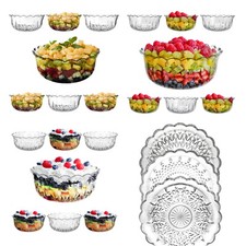 Trifle Bowl Set 7 Piece Set Clear Glass Fruit Salad Dessert Punch Bowl Dishes