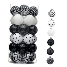 Christmas Ornaments Tree Decorations, 30ct Black and White Shatterproof 