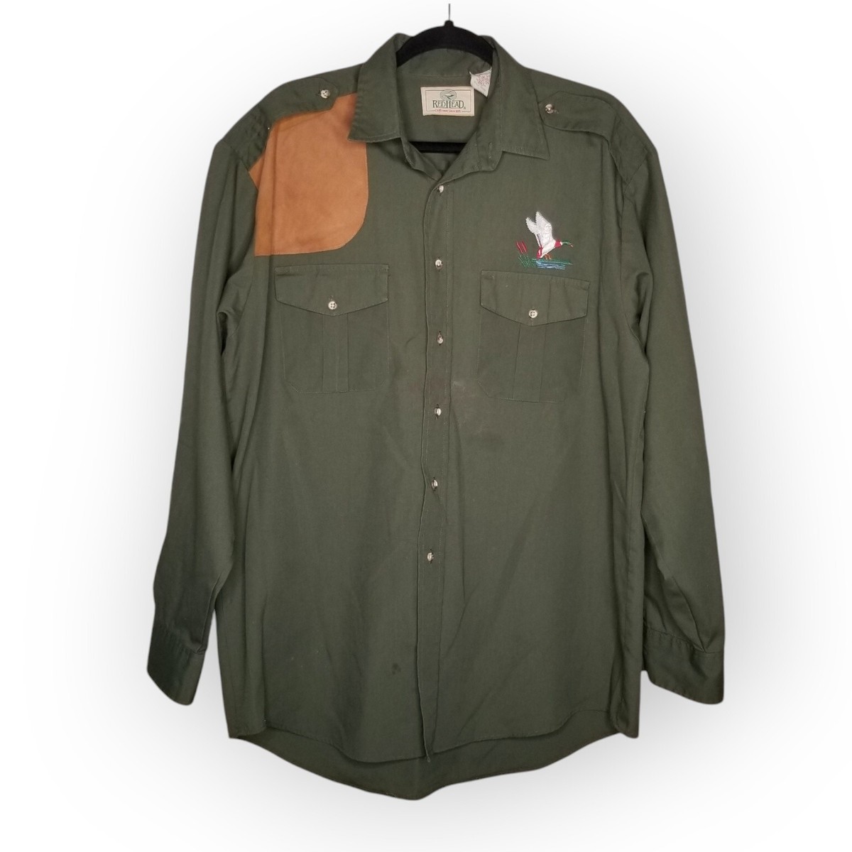 Vintage Redhead mallard duck shooting shirt button front army