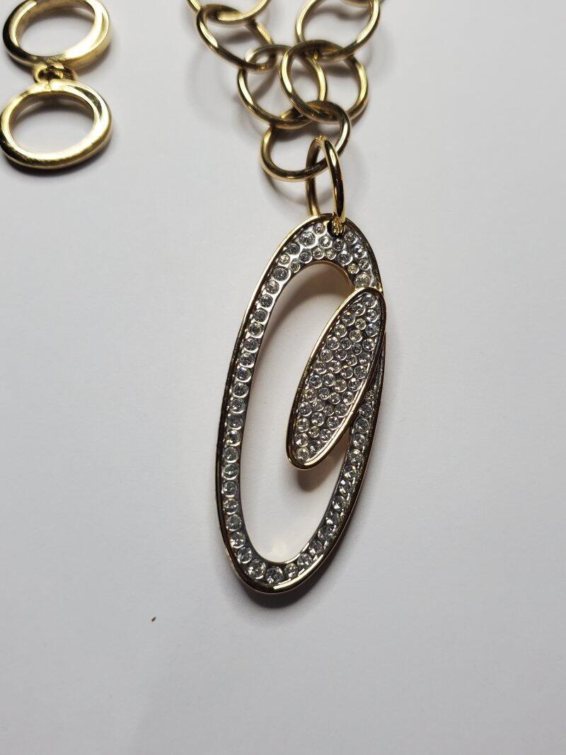 Vintage Swarovski Crystal Gold Tone Drop Necklace Swan Mark View 2