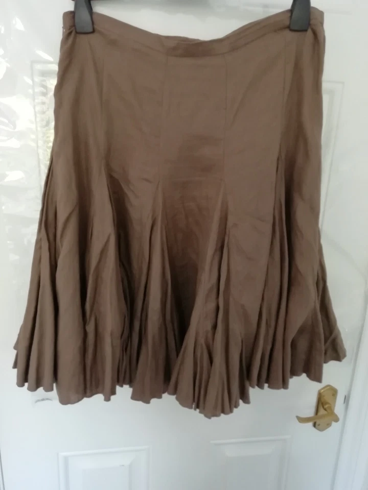 John Lewis Size 14 Flippy Skirt Brown Taupe Mushroom Side Zip 100% Linen Ladies - Image 4 of 4