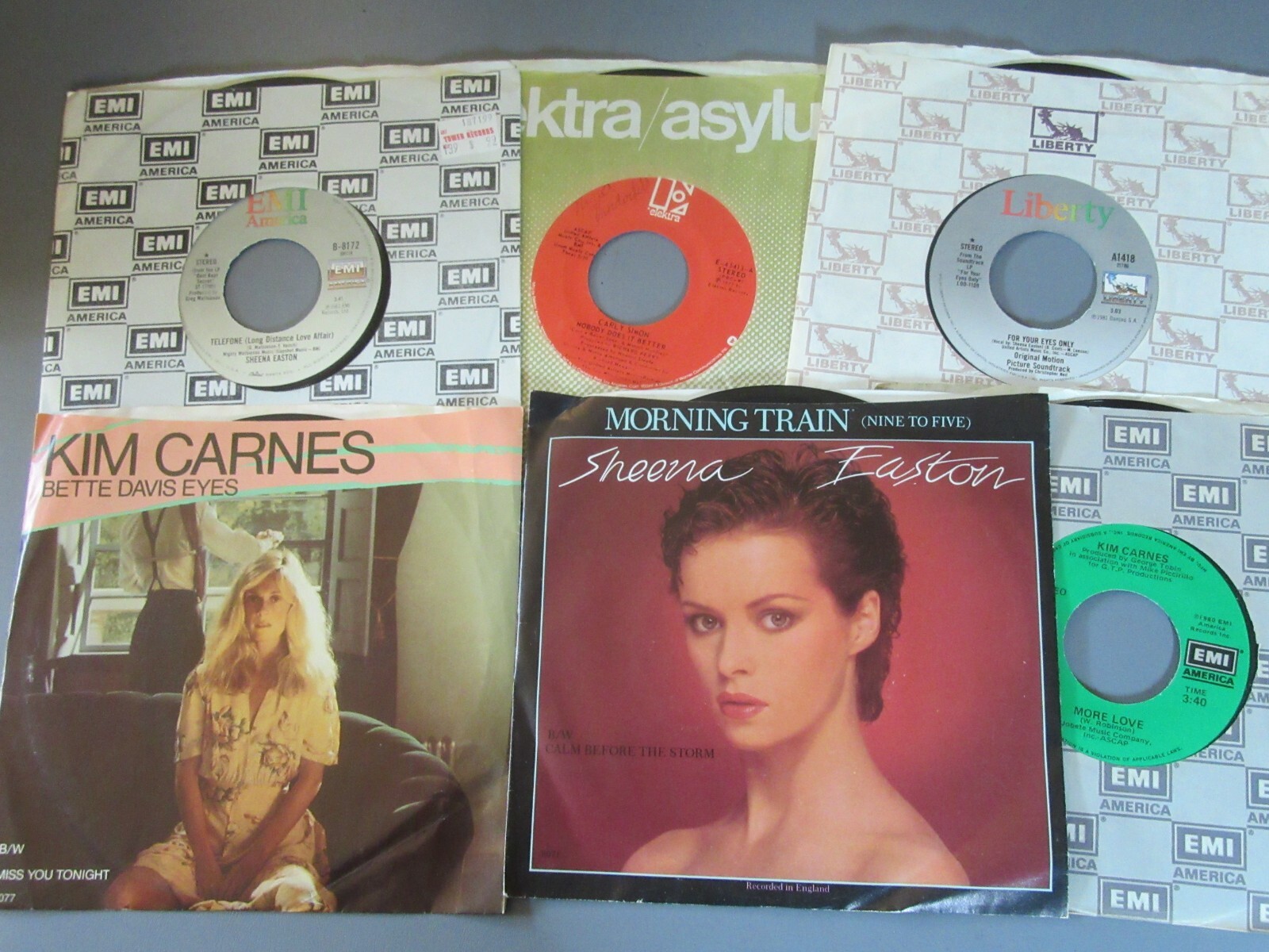Vinyl Records 45rpm 6pc Sheena Easton, Kim Carnes Bette Davis Eyes, Carly Simon-image