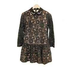 ASOS smock dress lace embellished jeweled collar size 0 black tan