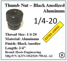 1/4-20 x 3/4" Extra-Large Knurled Thumb Nut (10 Pcs) Alum. Black Anodize Finish 