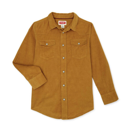 Wrangler Boy's Bronze Long Sleeve Button Down Up Shirt Corduroy Yellow Sz Medium - Picture 1 of 7