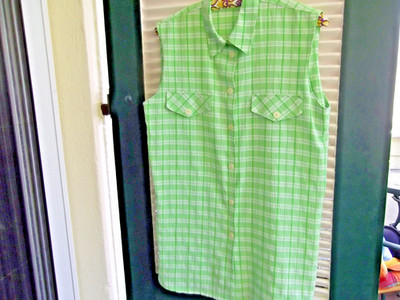 Hemd Bluse Damen;  ärmellos; Gr. S, grün/weiß kariert