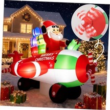 Animated Christmas Inflatable Santa on Airplane with Propeller - Giant 10.5FT